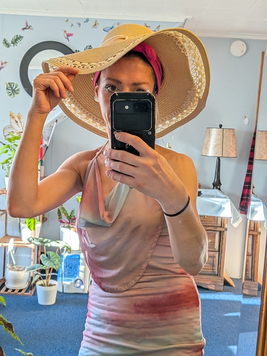 Haute Hippie Accessories - Haute Hippie Multicolor Satin Halter Top with Wide Brim Straw Hat